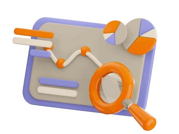 illustration 3D d'un tableau avec une courbe et une loupe