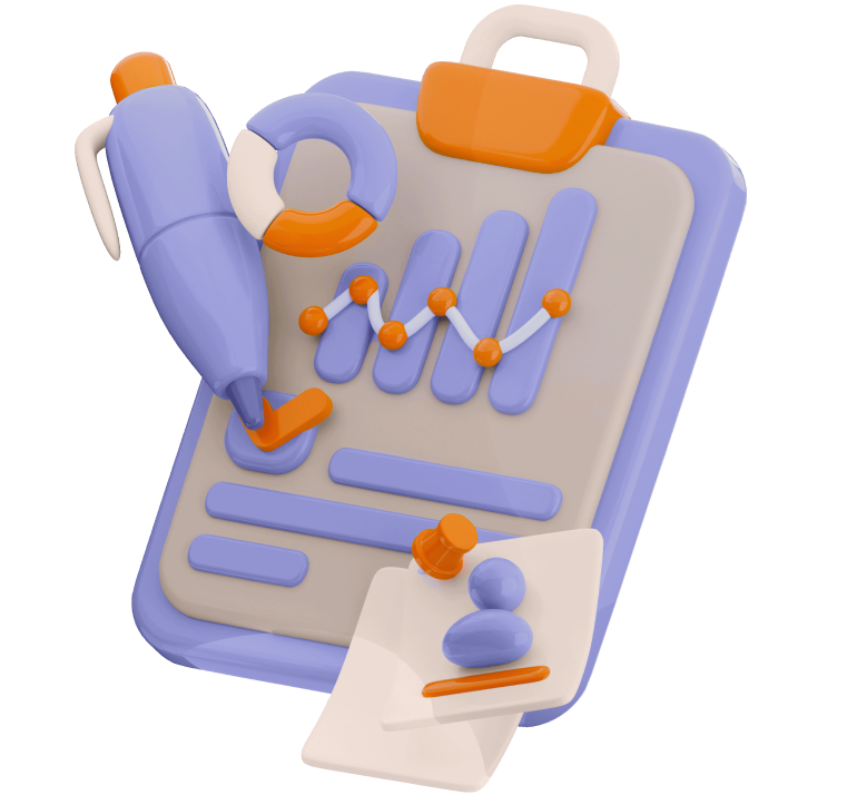 illustration 3D d'un tableau avec une courbe et une loupe