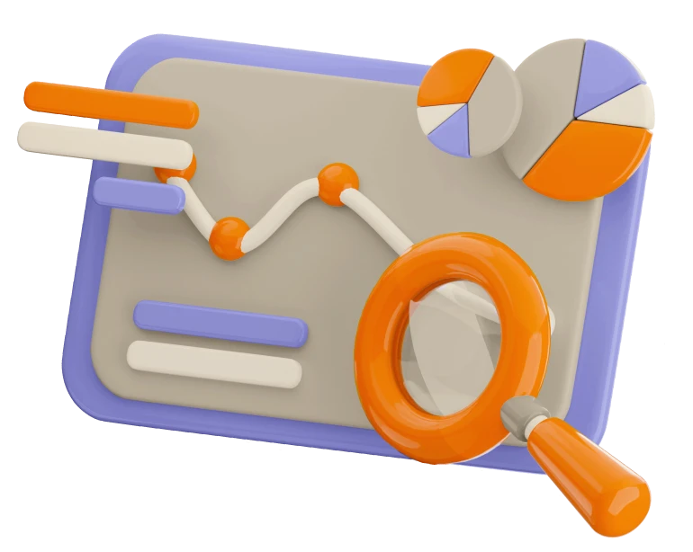 illustration 3D d'un tableau avec une courbe et une loupe