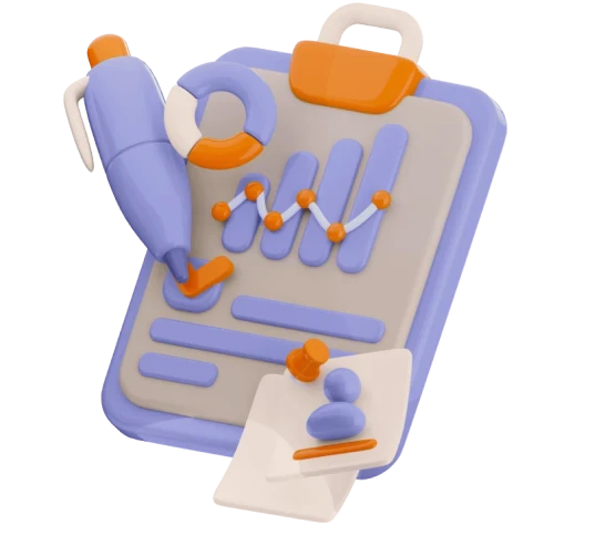 illustration 3D d'un calpin avec un stylo et des graphiques