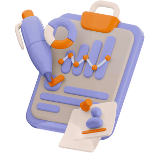 illustration 3D d'un calpin avec un stylo et des graphiques