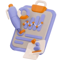 illustration 3D d'un calpin avec un stylo et des graphiques